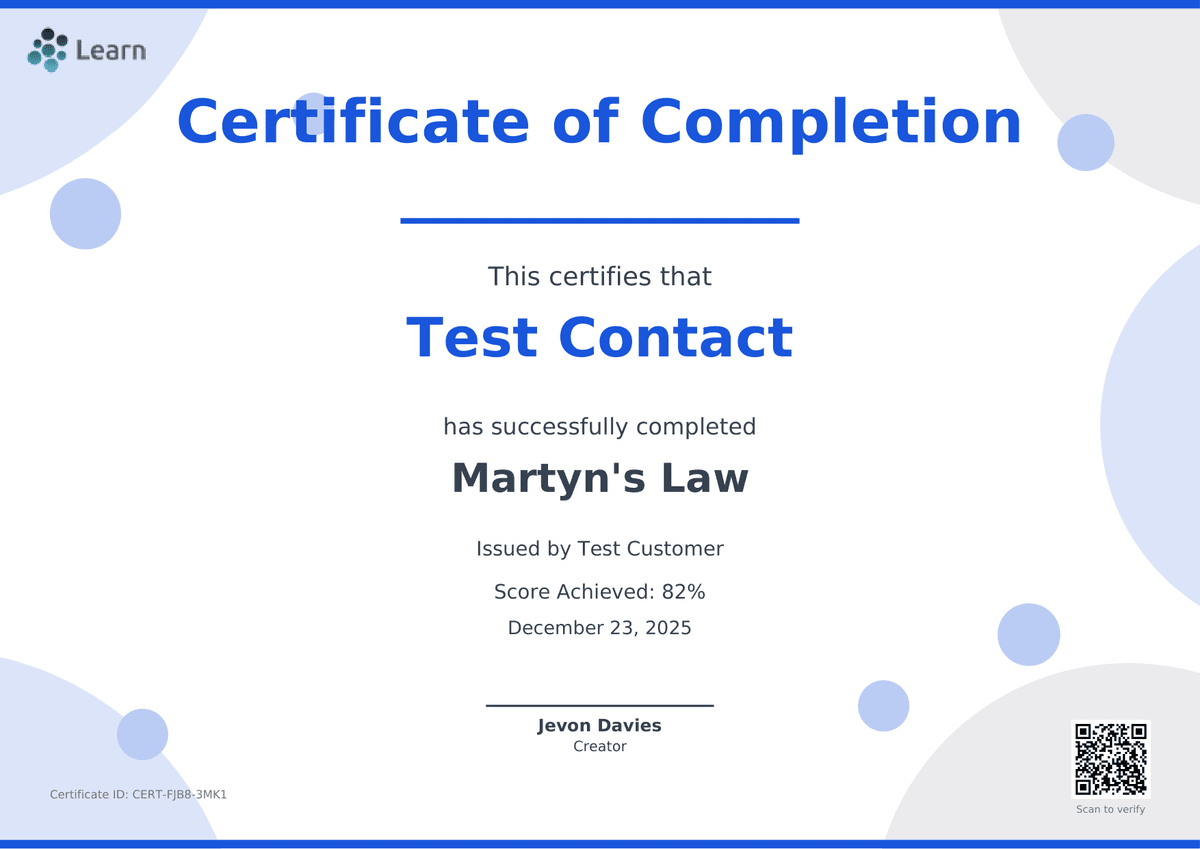 Certificate verification page