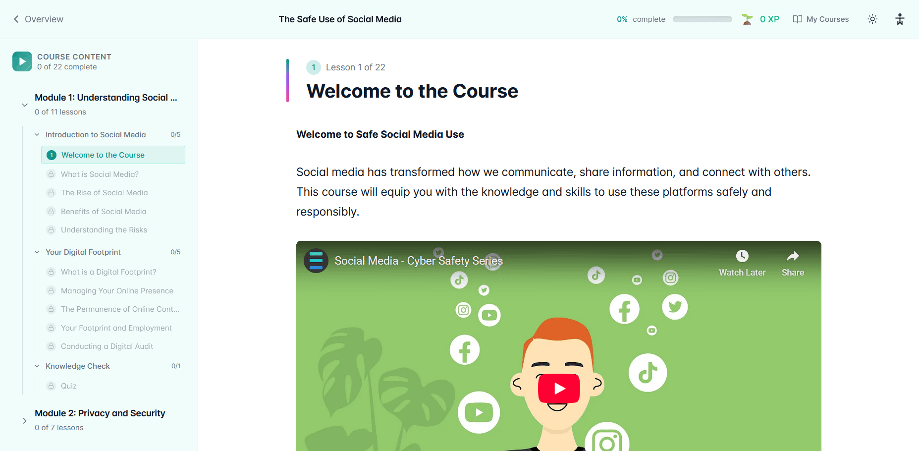 ExyonLearn course player showing interactive lesson content